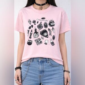 Witchy Graphic Tee Pink Gothic Tarot Occult Aesthetic Shirt Size L